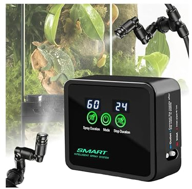 Humidificador Terrario Reptiles, Humidificador de Reptiles con Temporizador y Boquillas Pulverizadoras Ajustable 360 °, Brumizador Terrario, Sistema de Nebulización Terrario para Plantas Reptiles