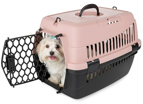 HAPPET Tiertransportbox ABBA M Pink 56x37x37 cm – Robuste, gut belüftete Transportbox aus Kunststoff für Katzen & kleine Hunde, tragbare Travel Crate & Cat Carrier