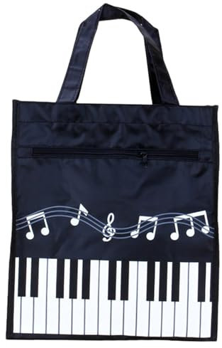 DIYEAH Paquet Réutilisable en Tissu Non Tissé Noir, Fermeture Éclair Lavable Bandoulière Imprimé Notes de Musique pour Courses au Supermarché ou Voyages