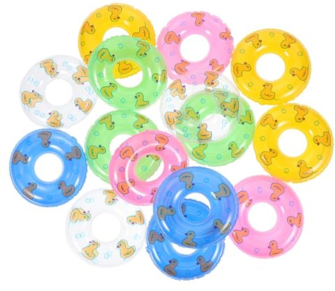 Warmhm 15pcs Mini Inflatable Swim Rings Pool Cartoon Duck Pattern Floating Rings Set for Swimming Pool Play and Photography Props