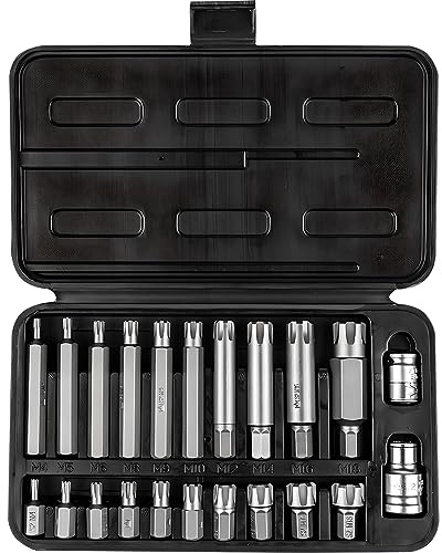 Ensemble de 22 Pièces RIBE (30, 75mm) Jeu de Douille Jeu d'embouts RIBE (M4 M5 M6 M8 M9 M10 M12 M14 M16 M18) + 2 adaptateurs 1/2 & 3/8 pouce - Ensemble de clés à douille (HRC 58-62) - Acier S2, Cr-V