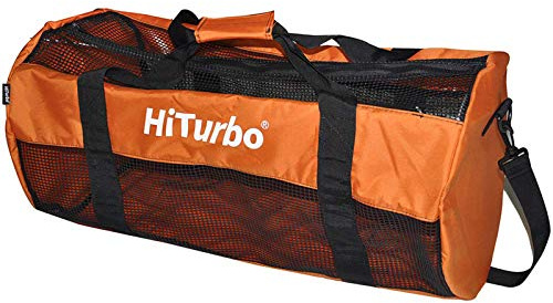 Hiturbo 100L Mesh Dive Duffel Bag: Scuba Gear Bags for Diving, Snorkeling, Freediving and Swimming - Travel Beach Pool Water Sports Equipment Bag with Shoulder Strap - Orange