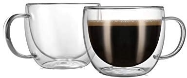 CNGLASS Double Wall Glass Cappuccino Mugs 8.1oz,Clear Insulated Glass Coffee Mug with Handle for Espresso,Latte,Tea,Set of 2