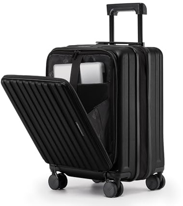 Münicase Koffer Expandierbar – Hartschalen-Trolley mit Oberseiten-Öffnung, Kompressionsgurt & extra Stauraum | Strapazierfähig, Dehnungsfug, Kratzfest, leicht (Schwarz, M (Laptopfach)-50cm)