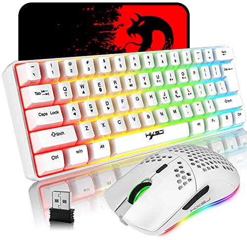 Ricaricabile Bluetooth 5.0 Wireless/2.4G USB Wired Dual-mode RGB LED Retroilluminazione Effetti Tastiera da gioco compatta 61 tasti Anti-ghosting Tasti Wireless Usb Gaming Mouse 750mAh Leggero con PC
