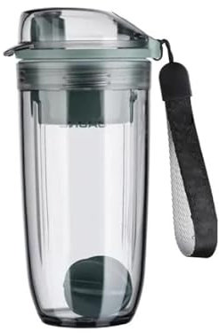 Protein Shaker Bottle, Portable and Compact Sports Water Bottle, Protein Shaker with Mixball and Filter, BPA Free, Plastic Shaker Bottle with Leak Proof Drink & Lock Cover 400ml(Grey)