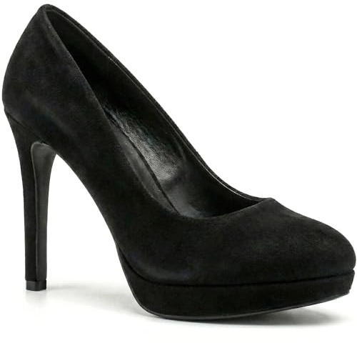 AYZAL Women’s Drag Queen Crossdresser High Stiletto Heel Round Toe Platform Court Shoe (Black Suede, UK Footwear Size System, Adult, Women, Numeric, Medium, 9)