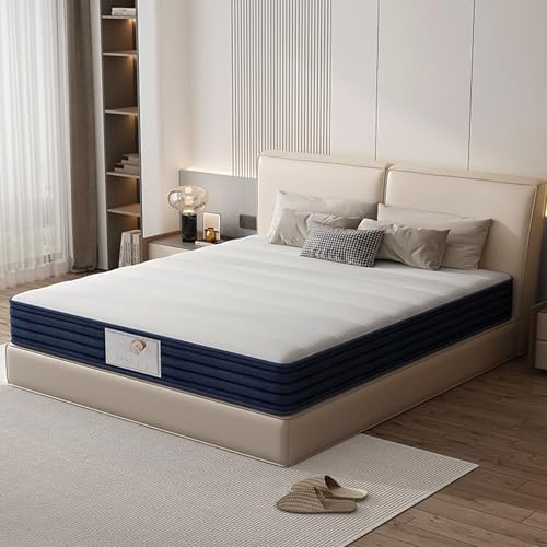 TEENO Matelas à Ressorts 140x190, 22 cm d'épaisseur, Mousse à mémoire de Forme, 7 Zones de Confort, résistant, Soutien à Haute résilience, Respirant