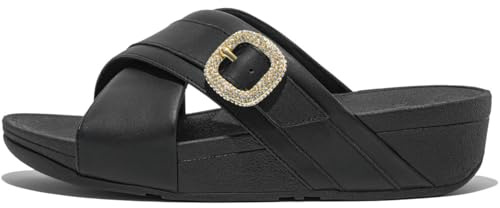 Fitflop Sandali da donna Lulu con fibbia in cristallo e pelle, Nero, 38 EU