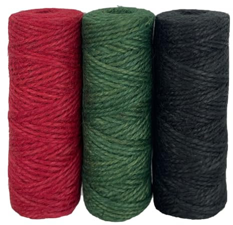 Jukway 3 x 50 m di spago di iuta da 2 mm, 2 strati, spago naturale da giardino, rosso, verde e nero, per artigianato, confezioni regalo, matrimoni, floristica, decorazioni fai da te, giardinaggio (3 x