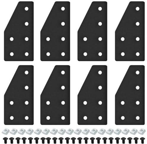 IMETRX 8pcs 2040 Aluminum Extrusion Joint Plate Connector Corner L Bracket 6-Hole 2040 V Slot Hardware T Slotted Accessories with T Nuts and Screws for Aluminum Profile 3D Printer Frame Part Black