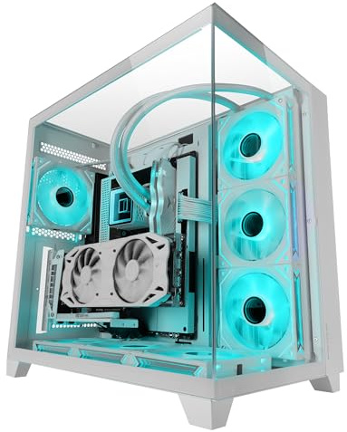 Mars Gaming MC-3C, Boîtier Gaming ATX, Vue Panoramique 3D avec Triple Verre Trempé, Design à Double Chambre Latérale, Support Complet Refroidissement Liquide, Semi-Tour PC Gestion des Câbles, Blanc