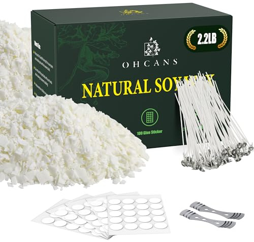 Premium sojavax-kit – 2,2 pund naturligt sojavax, 100 % bomullsvekar, 100 vekar, 2 vekthållare – komplett ljustillverkningstillbehör för gör-det-själv-ljus
