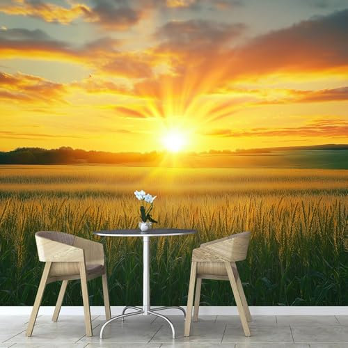 Papel Pintado Pared 3D Papel Tapiz， Campo Trigo Campo Natural tejido seda Fotomurales 3D Papel Pintado Pared Dormitorio Murales Wallpaper 150×105cm