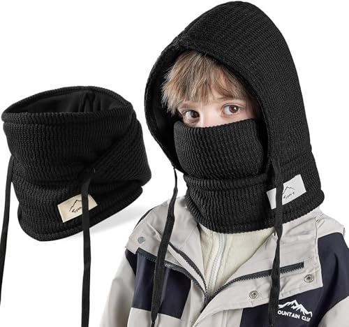 AYPOW Passamontagna Invernale in Pile Termico Bambini 4-10Anni, Maschera da Sci Caldo Antivento Multifunzionale, Fodera in Pile Cappello Maglia Berretti Cappuccio Scaldacollo Sciarpa, Ragazzi Ragazze