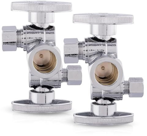 (Pack of 2) Seelink 1/4-Turn Dual Compression Outlet Angle Stop Valve, with 2 Shut Off Valve/Handles, 1/2 NOM (5/8 OD) x (3/8 inch x 1/4 inch) OD, Chrome Plated Brass