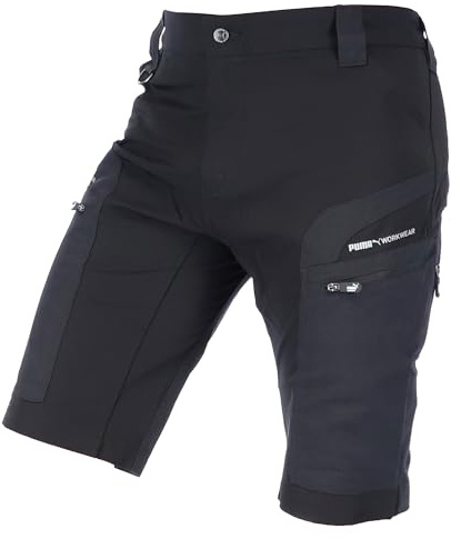 PUMA Workwear Pro-One Cargo Shorts Herren Sommer Arbeitshosen Männer Kurze Hosen Bermuda Shorts Outdoor Hosen Wanderhose leichte Trekkinghose mit 4-Wege Stretch - Schwarz/Anthrazit in S