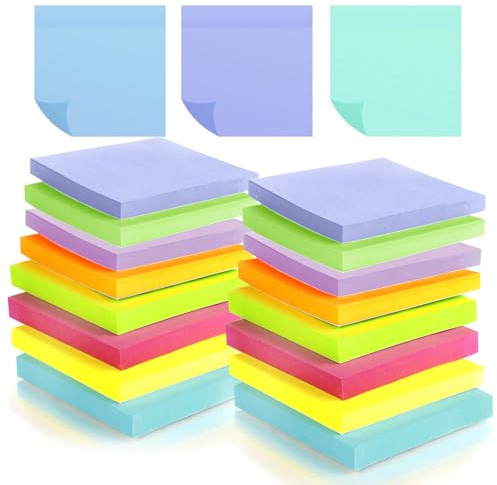 Homshsjhkis 1600 Notas Adhesivas de 76 x 76 mm, Posits para Libros, Pack de Notas,100 Hojas por Bloc, 8 Colores, Notas Autoadhesivas, Extra Adhesivas para Listas de Tareas y Recordatorios