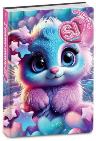 PRESTIGE & DELUXE Skolkalender sju SJ Girl Girl Line djur söt katt blå 2025-2026 daterad F.to Standard 20 x 15 cm + nyckelring paljetter och penna flerfärgad