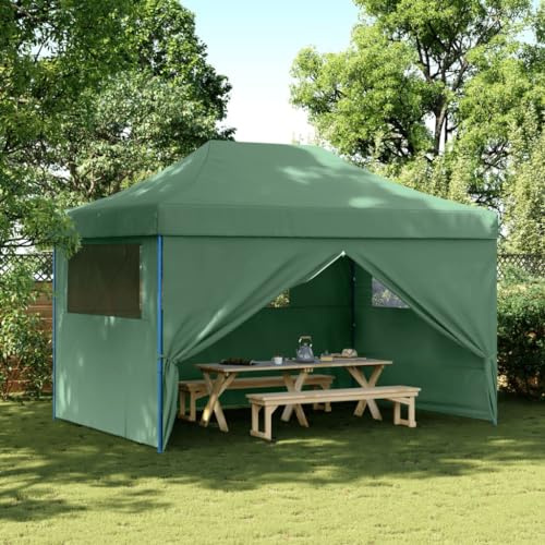 Tente de Réception Pliante, Chapiteau d'Extérieur avec 4 Panneaux Latéraux, Structure Acier et Toit Imperméable, Design Pop-Up, pour Jardin, Événements, Camping, Couleur Verte, 410 x 279 x 315 cm
