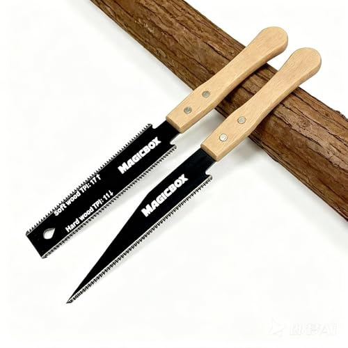 Magicbox Japanese Pull Saw Set 2pc, 12 Inch Double Edge Ryoba & Flush Cut Saw, SK5 Steel Blades & Wood Handle for Fine Woodworking, DIY, Carpentry, Japanese Saw Set