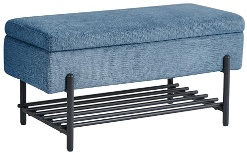 Beliani Panca da ingresso imbottita in tessuto idrorepellente con contenitore e gambe in metallo blu
