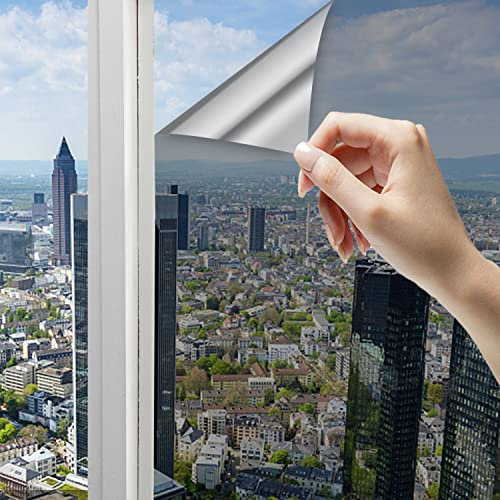 All-In Spiegelfolie Selbstklebend Fensterfolie Blickdicht Sichtschutzfolie Fenster 99% UV-Schutz Wärmeisolierung Sonnenschutzfolie Für Zuhause und Büro (Schwarz, 90x200cm)
