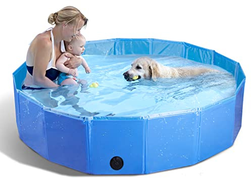 Nobleza Foldable Dog Pool, Extra Large Portable Pet Swimming Pool, Collapsible Hard Plastic Pet Pool, Leakproof Bath Tub for Dogs and Puppy Cats Outdoor 47 X 12