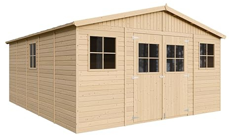 Abri de Jardin en Bois Exterieur avec Les PLANCHERS IMPRÉGNÉ- Maison de Jardin en Pin/épicéa-H246x418x522 cm/20 m²-Construction de Panneaux- Rangement pour vélos, Remise à Outils-TIMBELA M333 +M333G