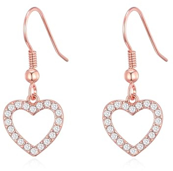 Boucles d'oreilles pendantes en forme de cœur ouvert plaquées or rose créées avec des cristaux Zircondia®