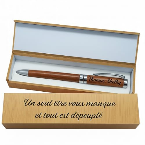 weastyle Stylo en bois luxe personnalisé + coffret cadeau en bois gravé/cadeau personnalisable original, stylo luxe, personnalisation message, gravure texte