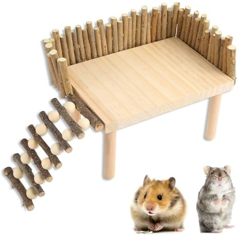 Piattaforma per criceti, piattaforma da gioco in legno per criceti, ponte, roditori, giocattolo da masticare con scala, per criceti siriani, porcellini d'India, gerbilli, cincillà, topi (tipo