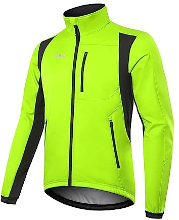BERGRISAR Fahrradjacke Herren Winter Fleece Winddicht Wasserdicht Atmungsaktiv Radjacke mit 6 Taschen Grün Groß