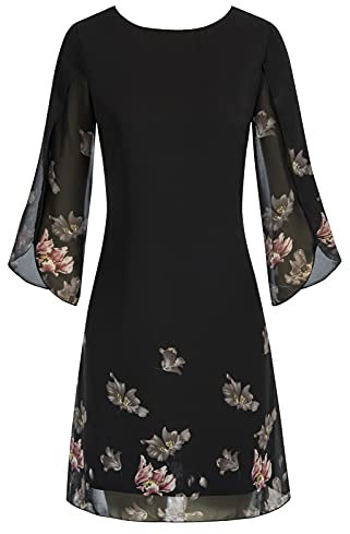 GRACE KARIN Women A Line Chiffon Floral Mother of The Bride Dresses 3/4 Sleeve Summer Midi Ocassion Dress L