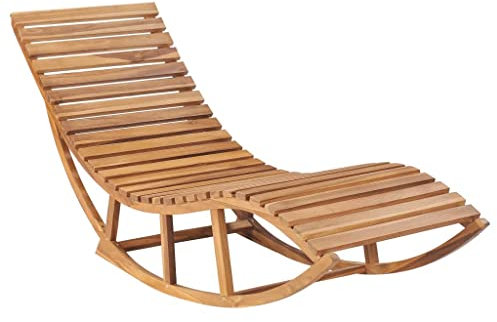 Coavain Outdoor-Sonnenliege mit Auflage Massivholz Teak 60x180x73cm Rot und Schwarz Langlebiges Relaxliege Balkon Liege Dekorative Funktion Schaukelliege Terrasse Entspannen Gartenliege