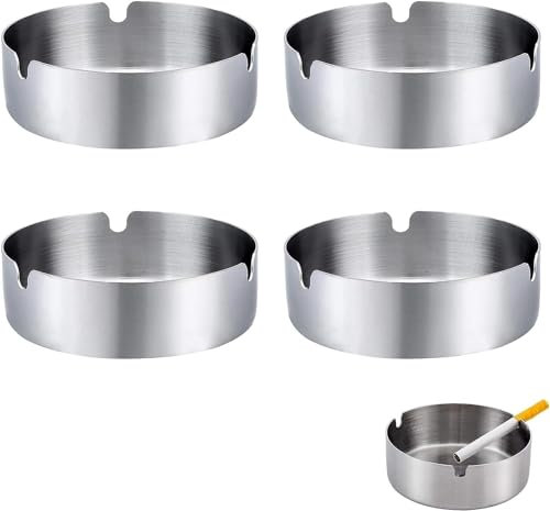 aschenbecher outdoor,aschenbecher edelstahl,Aschenbecher, 4 Stück Rund Edelstahl Aschenbecher, Wird in Bars, Restaurants, Schlafzimmern, Draußen