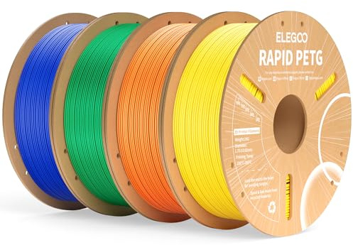 ELEGOO Rapid PETG Filament 1.75mm Gelb Orange Grün Blau 4 KG, High Speed 600mm/s 3D Drucker Filament Maßgenauigkeit +/- 0.02 mm, 1kg Pappspule(2.2lbs) Passend für die Meisten 3D Printer