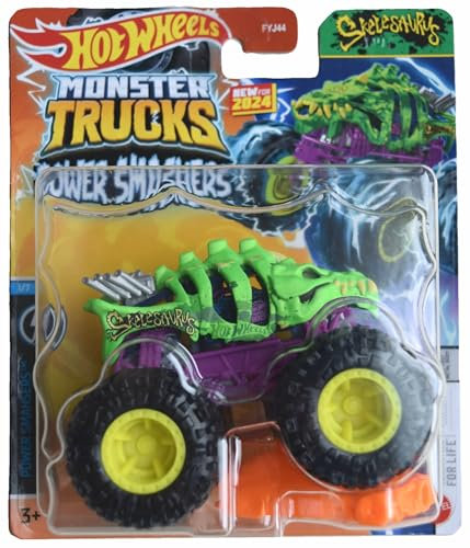 Matchbox Hot Wheels Monster Trucks Skelesaurus, Power Smashsers 1/7 Connect and Crash Car 1:64 Scale die cast