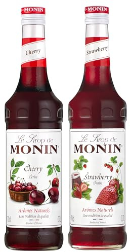MONIN - Assortiment de Fruits Rouges de Sirop de Cerise et de Sirop de Fraise pour Cocktail pétillant, Cocktail, Thé Glacé et Limonade - Arômes Naturels - 2 * 70cl