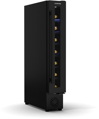 Klarstein Vinovilla 7 Uno nevera empotrable para vino - 7 botellas, 1 zona, 5-18°C, Iluminación LED, Funcionamiento silencioso, Negro mate, Nevera estrecha para vino