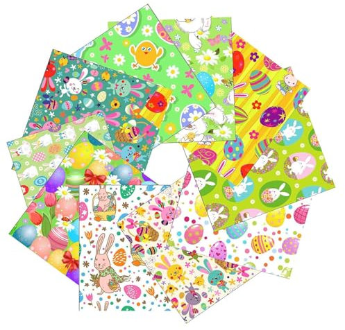 Outbit Tessuto da cucito pasquale, 10 pezzi, 50 x 50 cm, impermeabile e resistente allo sbiadimento, morbido e liscio, tessuto pasquale per trapunte, patchwork e decorazioni per la casa, regalo di