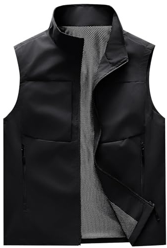 KUDMOL Gilet Homme sans Manches d'Extérieur avec Multi-Poches Veste de Pêche Homme sans Manches Imperméable Respirant de Loisirs à Séchage Rapide(Noir,M)