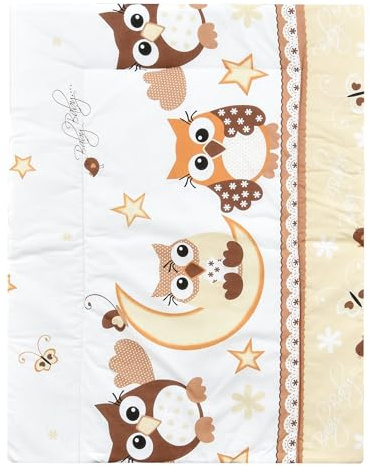 Baby Delux Wickelauflage Wickelunterlage 60x75 cm 75x70 cm weiche Wickeltischauflage Baumwolle wasserdicht waschbar (Eule beige, 75x70)