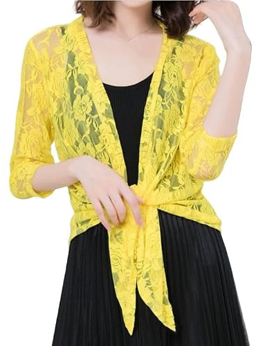 Boléros Femme,Boléro en Dentelle À Nouer pour Femme, Manches 3/4, Haut Court, Cardigan, Veste De Soirée, Chemisier Vintage, pour Sortir, pour Couvrir Les Robes De Soirée Décontractées