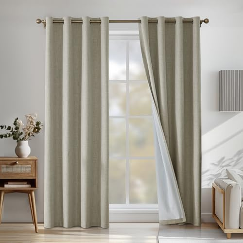 CYCMACO 100% Mörkläggningsgardiner 2 Stycken, 140x200cm, Linneeffekt, Värmeisolerade Interiörgardiner Med Ringar, Ljudabsorberande, Sovrumsgardin, För Vardagsrum, Naturlig