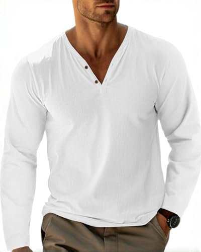LAOARA T-Shirt Homme Henley à Manches Longues Col Boutonné Teeshirt