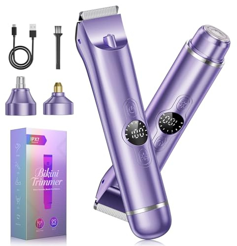 Bikini Trimmer for Women, 4 in 1 Electric Razors for Women - Dual Head, Wet & Dry Use Pubic Body Hair Trimmer Electric Shavers, Rechargeable Womens Facial Razors for Legs, Nose, Armpits, Bikini Area