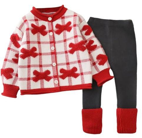 Genérico 2026 Conjunto de punto para niñas cárdigan y leggings ropa cálida de dos piezas juego casual ideal edad 2 a 7 años