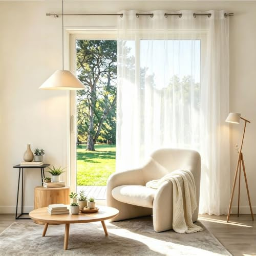 Skira Gardiner 195 x 70 cm Halvtransparent, Öljetter, Ljusfiltrering Transparenta Gardiner Luftig, Fluffig, Andningsbar, Modern för Uteplats, Inredning, Sovrum, Vit
