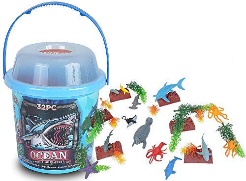 Wild Republic 22111 Spielfiguren-Set Tierwelt der Ozeane, Spieleimer, Adventure Bucket, 20 cm, 32-teilig, Multi, Ozean, ocean